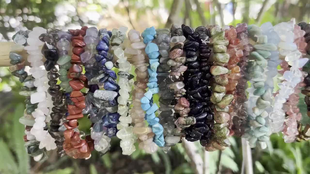 5pc Natural Crystal Stone Chip Bracelets Set